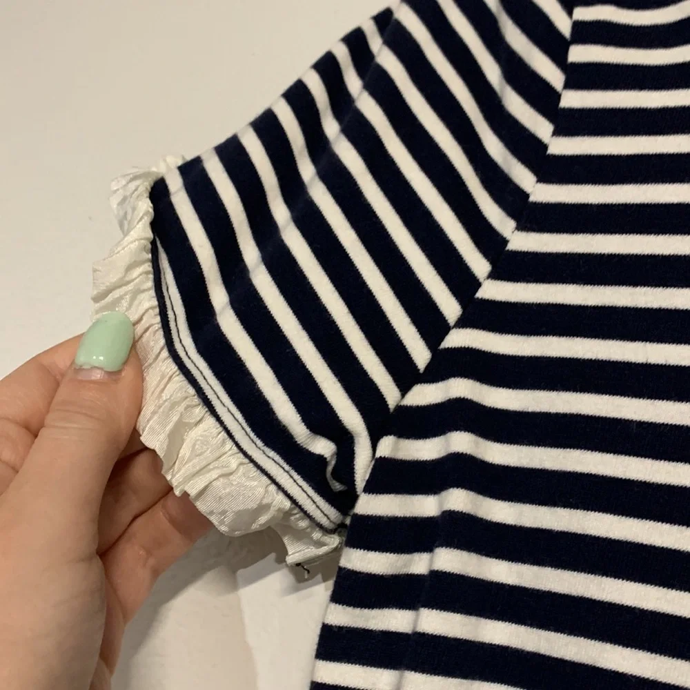 J CREW WOMENS NAVY WHITE STRIPE MINI DRESS RUFFLE SLEEVE SMALL
